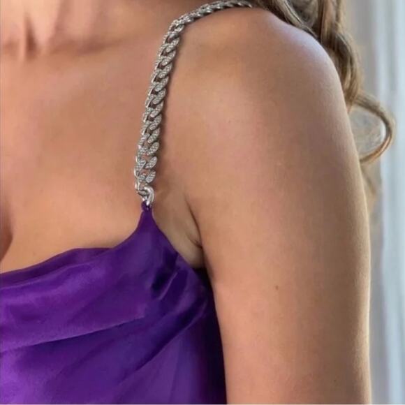 Zara Purple Dress with Chain Rhinestone Straps Adjustable Length Size XS - Picture 4 of 14